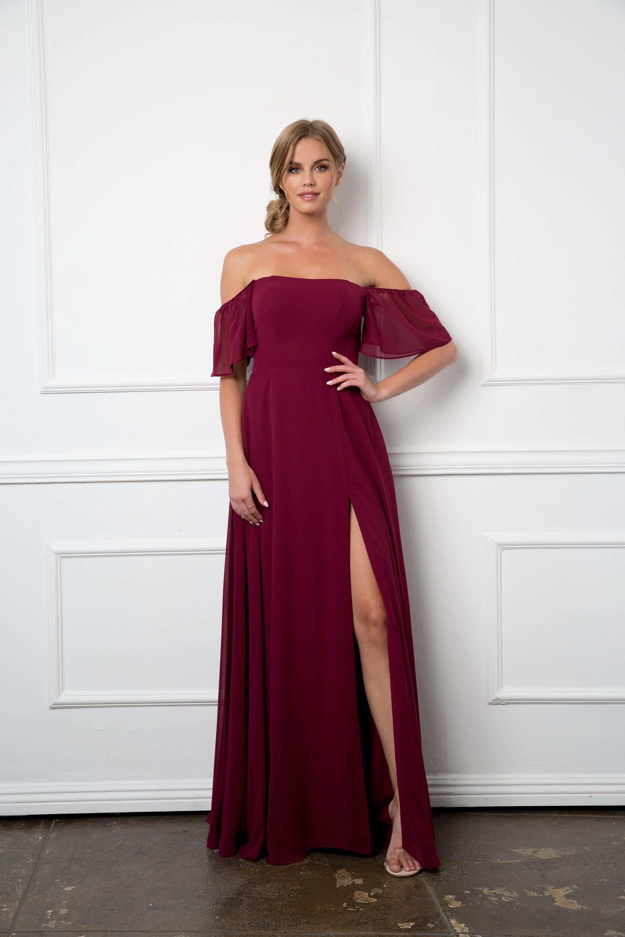 Burgundy XL Long Formal Bridesmaids Chiffon Evening Gown Sale