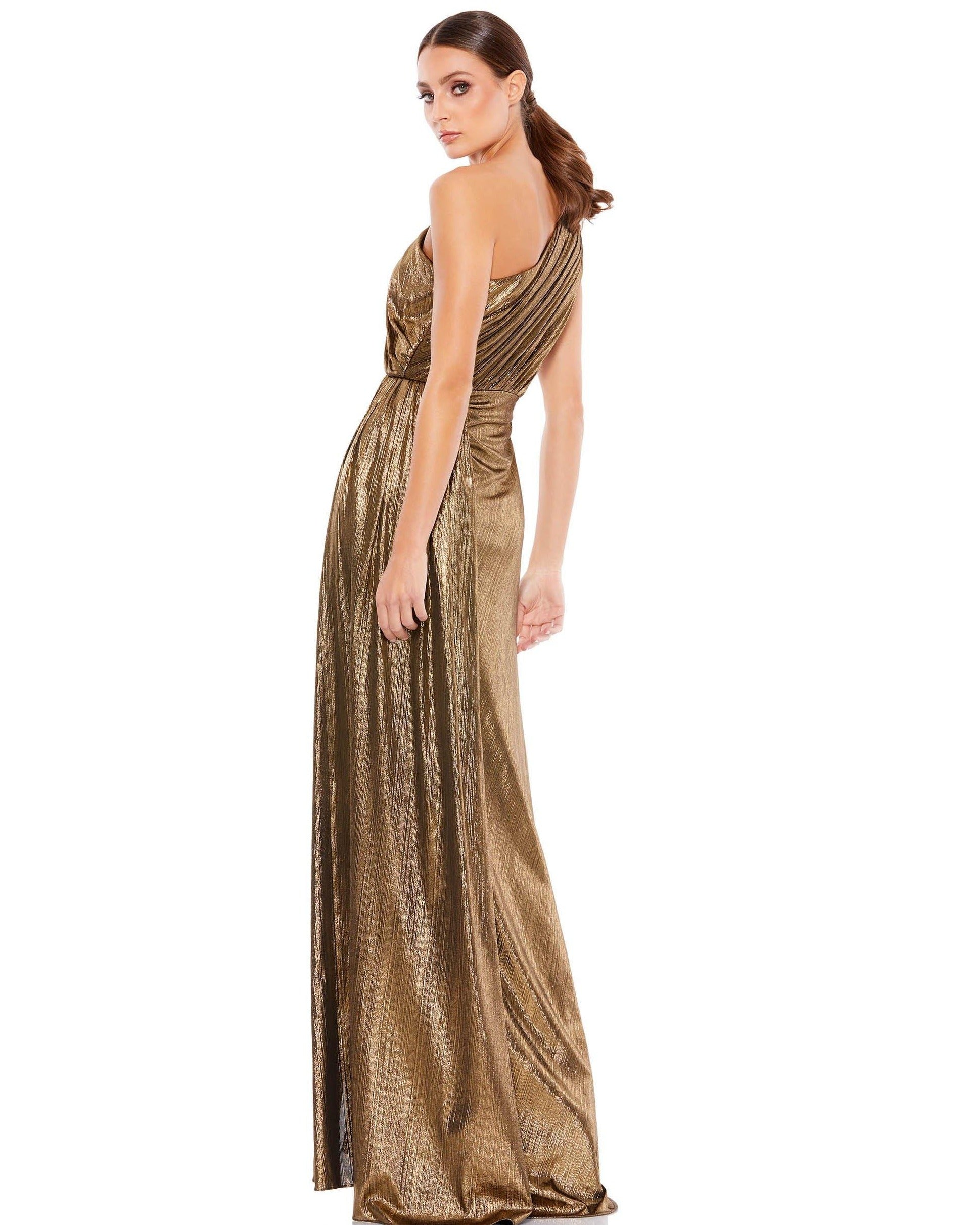Antique Gold 10 Mac Duggal 26537 Prom Long One Shoulder Dress Sale