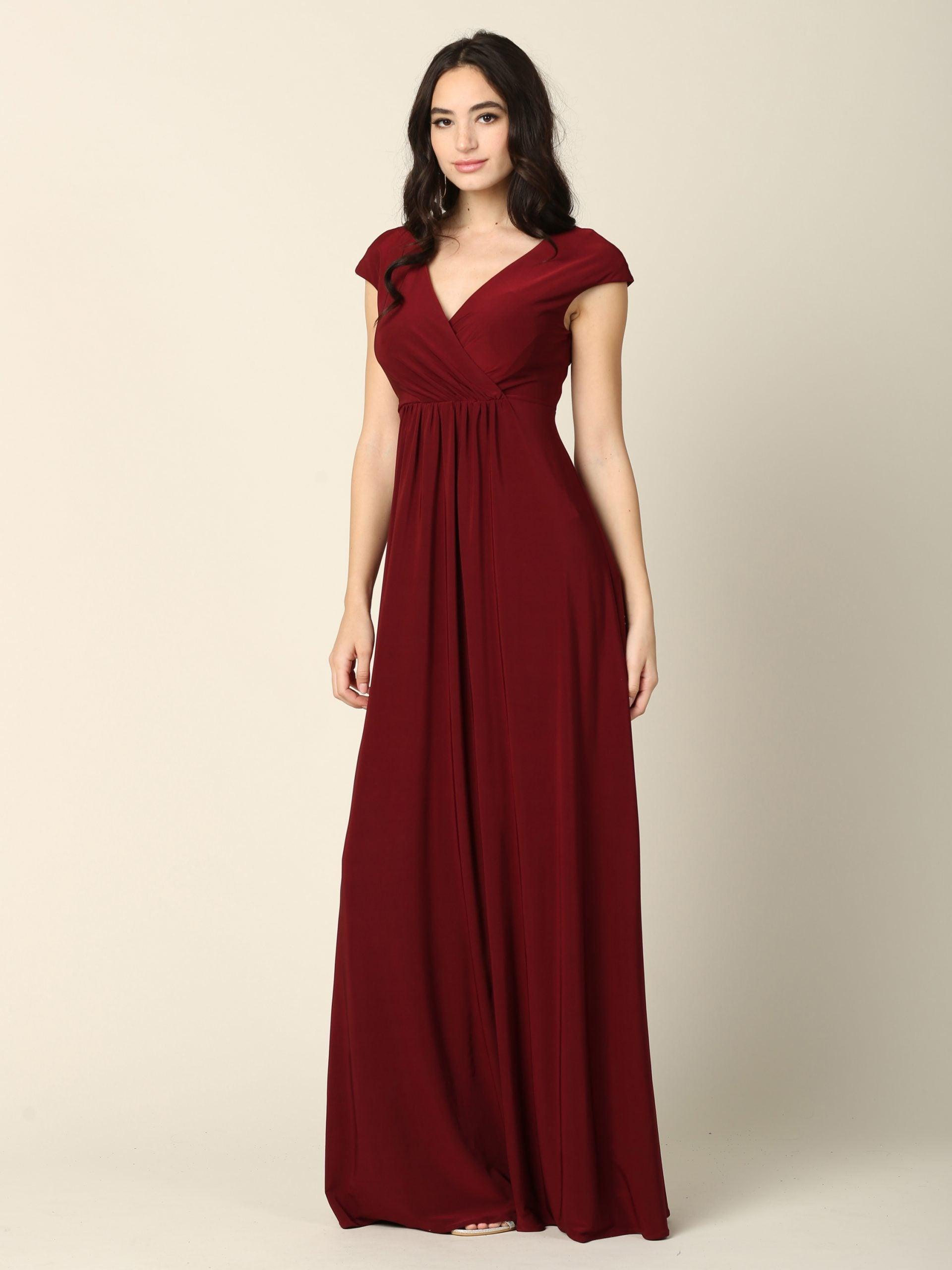Burgundy 2XL Mother of the Bride Long V Neck Formal Dress Sale