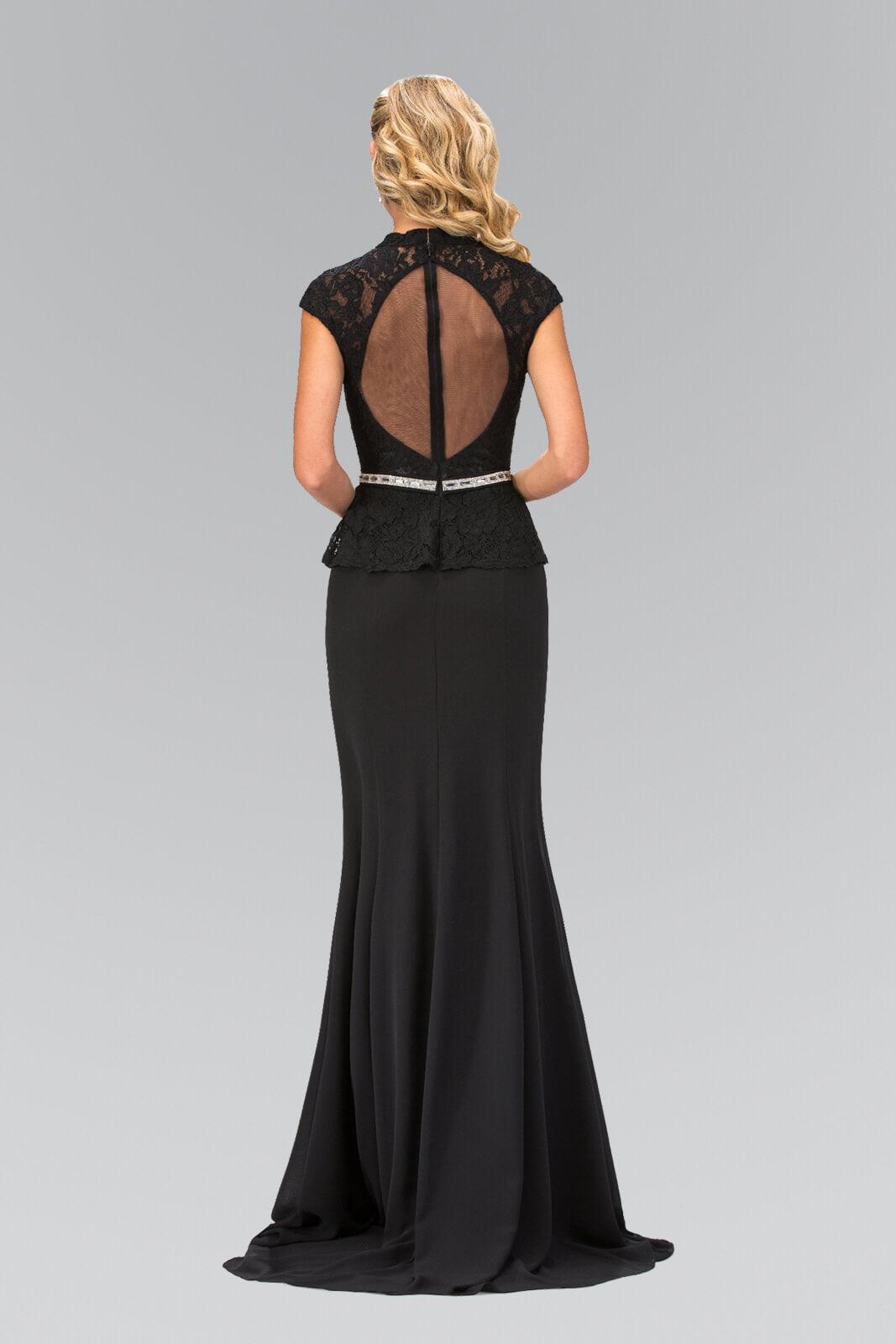 Black 2XL Prom Cap Sleeve Peplum Evening Long Dress